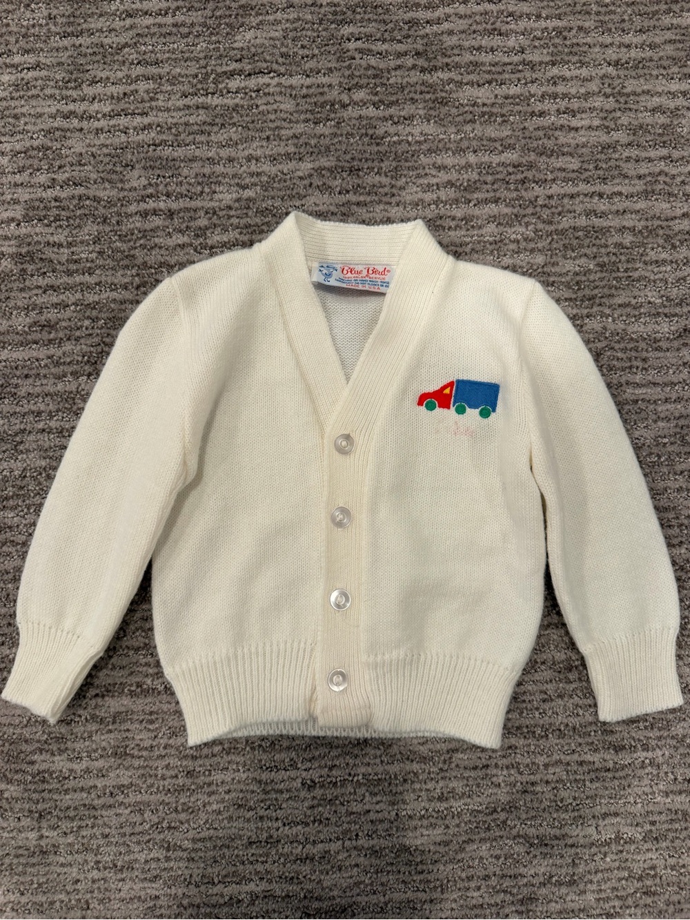 Vintage Blue Bird Baby Toddler Cardigan Sweater Truck Made in USA Orlon Acrylic